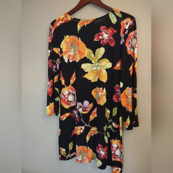 Peck & Peck Black Vibrant Floral Long Sleeve Tunic Dress Size Medium - Picture 10 of 13